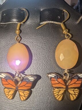 NEW PrimalNeed OOAK, handcrafted, Monarch Migration Gold-tone Earrings